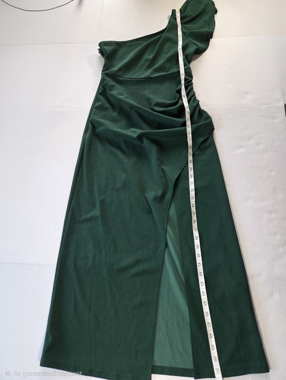 Shein Elegant Green One-Shoulder Dress Front Slit Elegant Feminine Wedding - Picture 3 of 6